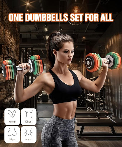 Adjustable Dumbbells Set/Single, 12.5LB/22.5LB/55LB 5 in 1 Free Adjustable Dumbbell Set with Anti-Slip Handle & Rainbow-colored Weight Plates for Home Gym, Weight Set for Women Men