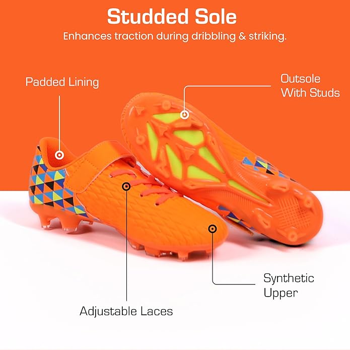 Soccer Cleats for Kids & Youth | Lightweight Football Shoes for Firm Ground | Durable Girls & Boys Soccer Cleats with Non-Slip Sole | Comfortable Soccer Boots | Unisex Size 11-6