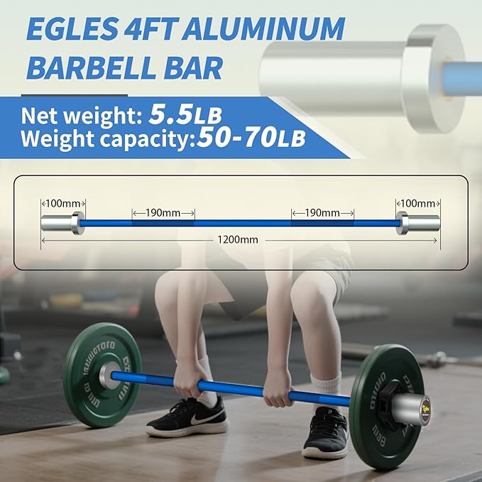 Egles Kids Barbell 5.5LB Mini Barbell Bar 4ft for Kid Women & Beginners Weighted Bar - Compatible with 2-Inch Weight Plates, for Strength Training Gym Weight Lifting, Multi-Color Training Bar