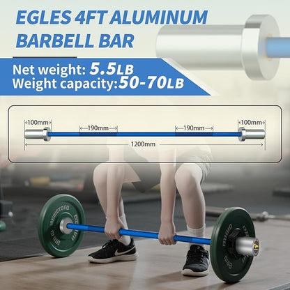 Egles Kids Barbell 5.5LB Mini Barbell Bar 4ft for Kid Women & Beginners Weighted Bar - Compatible with 2-Inch Weight Plates, for Strength Training Gym Weight Lifting, Multi-Color Training Bar