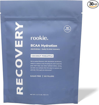 Rookie Wellness Recovery BCAA - Electrolyte and BCAA Powder with 5 g of Branched Chain Amino Acids for Muscle Recovery, Electrolytes for Hydration, & Only 10 Calories (30 Servings, Coconut Pineapple)