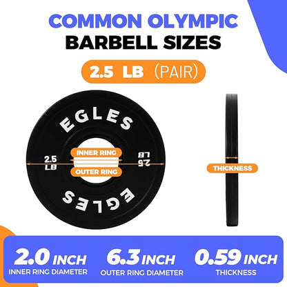 Egles Change Plates Set 1.25LB, 2.5LB, 5LB - Rubber-Coated Weight Plates in Pairs, Olympic Bumper Plates, Color-Coded, IWF Standard, Fit 2-Inch Barbells Strength Training Weight Plates Gym & Fitness