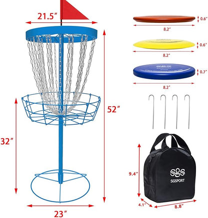 Disc Golf Basket with Discs | Portable Disc Golf Target with Heavy Duty 24-Chains Disc Golf Course Basket, Come with 6pcs Disc Golf Discs with Carry Bag