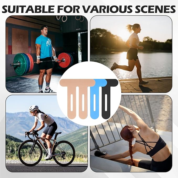 12 Pcs Precut Kinesiology Tape for Knees，Knee Tape for Knee Pain Relief Pre Cut，Waterproof, Breathable, Hypoallergenic Athletic Tape for Support and Protection (Black)