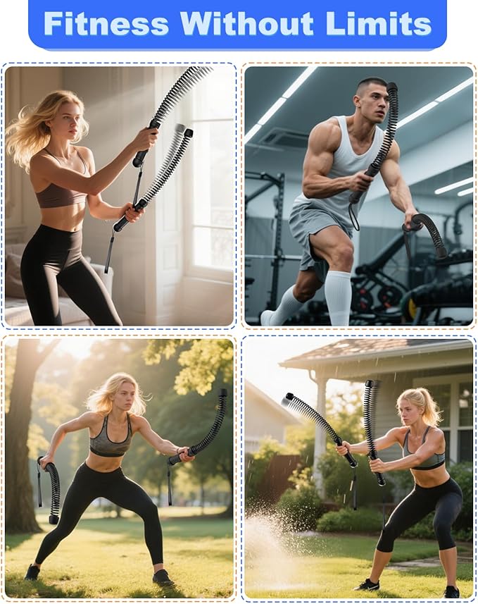 2PCS Weighted Ropeless Battle Ropes for Home Gym, Heavy Duty Arm Exerciser for Strength Training, Portable Battle Rope for Advanced Workouts and Core Muscle Building