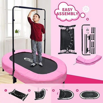 Nattork 56" Kids Trampoline Indoor, Double Trampoline with Adjustable Handle for Kids, Indoor/Outdoor Foldable Jumper, Max Load 220lbs