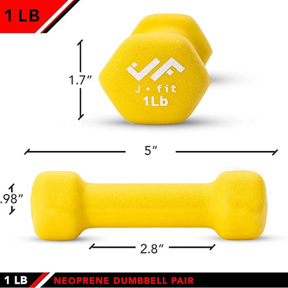 JFIT Dumbbell Pairs or Sets – Neoprene & Vinyl Coated Hand Weights for Home Gym, Strength Training, Aerobics, Cardio Exercise and Fitness