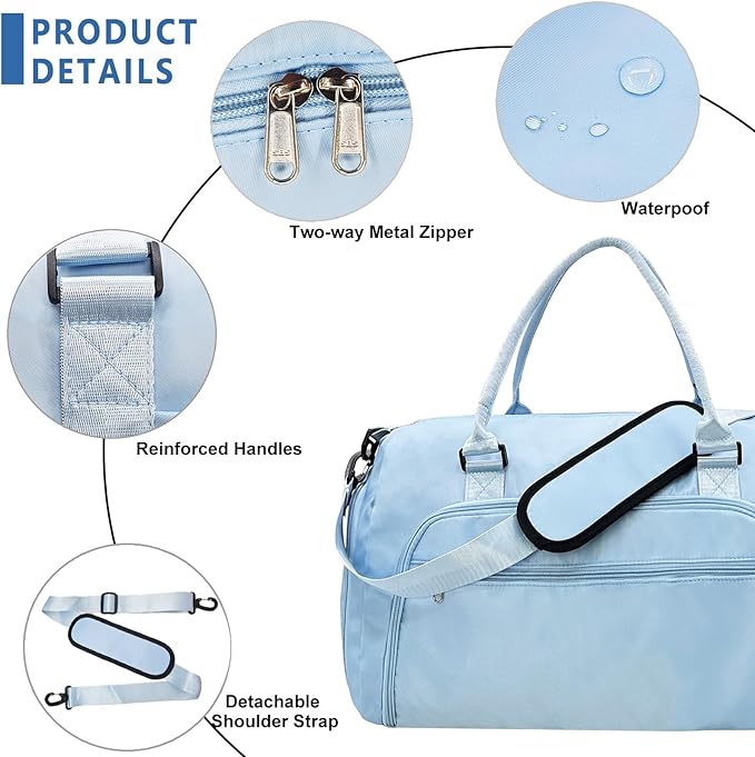 woogwin Gym Bag for Men & Women with Shoes & Wet Compartment Waterproof Duffle Bag for Travel Sports Workout Overnight Weekender(21",Blue)