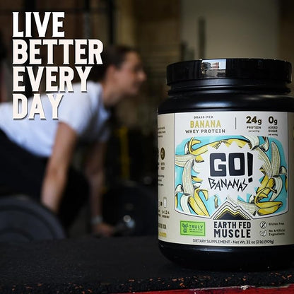 Earth Fed Muscle Go!?¯Bananas Irish Grass?‘Fed Whey Protein Isolate ??All Natural Banana Flavor, Zero Added Sugar, Soy?‘Free, Gluten?‘Free (2lb, 27 Servings, Banana)