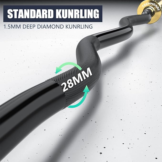 TECHNOAGE Olympic EZ Curl Bar, 47" Curl Bar(350/500LBS Capacity) 20LB, Solid Steel, Chrome Finish Barbell with Copper Sleeve and Bearing for 2-inch Plates, for Weight Lifting,Hip Thrusts,Squat,Biceps-Home Gym Weight Bar