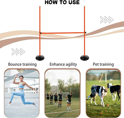 Orange Adjustable Height Agility Hurdle Set Multi-Function Soccer Trainning Pole Set Coaching Sticks with Rubber Base