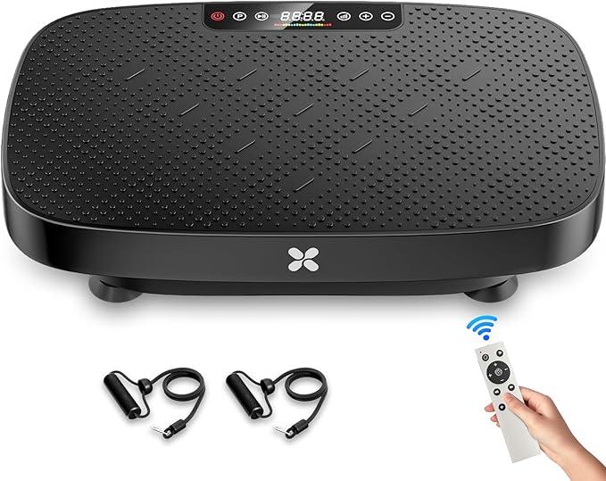 Vibration Plate Exercise Machine, Vibration Plate for Lymphatic Drainage & Body Toning, Whole Body Vibration Plate Platform with Bluetooth, Ultra-Quiet Home Gym Equipment, Resistance Bands