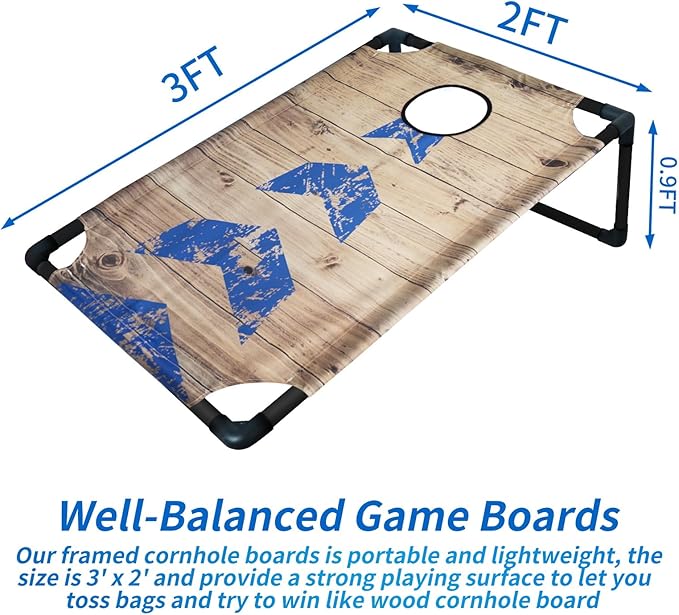 Portable PVC Framed Cornhole Game Set with 2 Collapsible Cornhole Boards, 8 Bean Bags and Carrying Case, Waterproof Mini Cornhole Set, Outdoor Indoor Yard Toss Games Rainbow Design (3 x 2-feet)