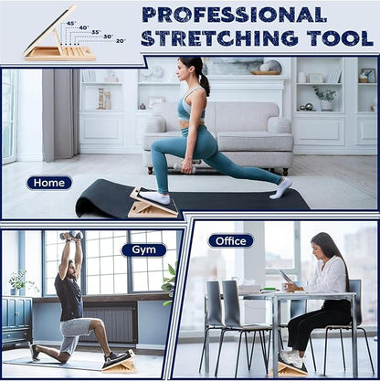 Professional Wooden Slant Board for Calf Stretching, Portable 5-Stretch Board for Knees, Non-Slip Foot Incline Board Physical Therapy Equipment Calf Stretch, Extra Side Handle for Carry