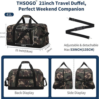 21 inch Gym Bag for Men - 40L Travel Duffel Bag Sport Duffle Bags for Weekend Overnight with Bottom Support (Camouflage)