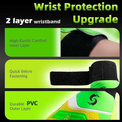 Sportout Kids Goalkeeper Gloves, Soccer Gloves with Double Wrist Protection and Non-Slip Wear Resistant Latex Material to Give Protection to Prevent Injuries