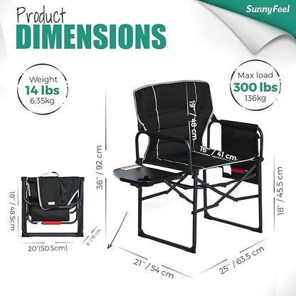SUNNYFEEL Oversized Camping Directors Chair 2 Pack, Portable Folding Lawn Chairs for Adults Heavy Duty with Side Table,Pocket for Beach, Fishing,Picnic,Concert Outdoor, Foldable Camp Chairs