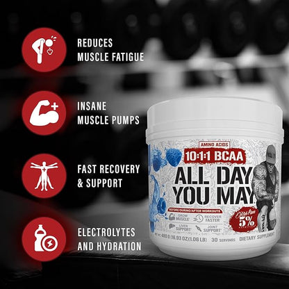 5% Nutrition Rich Piana AllDayYouMay BCAA Powder | Premium Intra & Post Workout Amino Acids, Hydration, Endurance, Muscle Recovery, Joint & Liver Support | 16.3 oz, 30 Servings (Southern Sweet Tea)