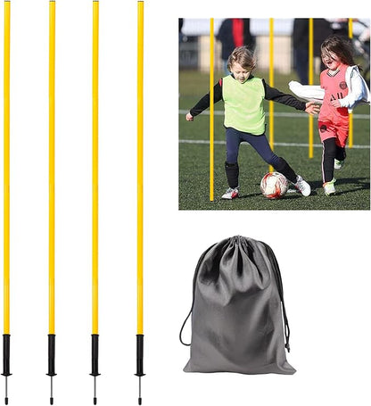 4 Pcs 5FT Agility Training Poles for Soccer,Basketball,Football,Dog,Horse Training-Adjustable Speed and Agility Training Equipment Sports Training Sticks with Ground Spring Nails and Storage Bag