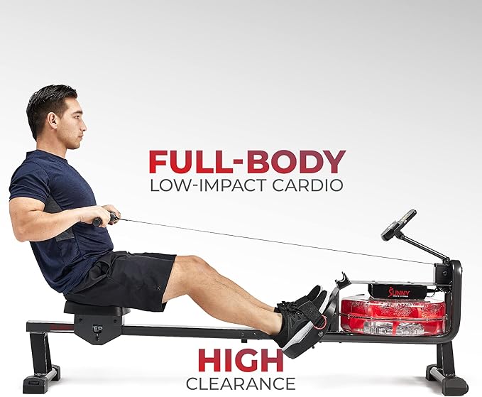 Sunny Health & Fitness Premium Water Rower w/Intensive Dynamic Real-Time Resistance, 300 LB Capacity Flip-able Rowing Machine for Home Training, Optional Free SunnyFit App Connection