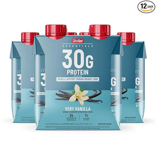SlimFast Essentials 30g Vanilla Protein Shake, Protein Shakes Ready to Drink, Muscle Support, 1g