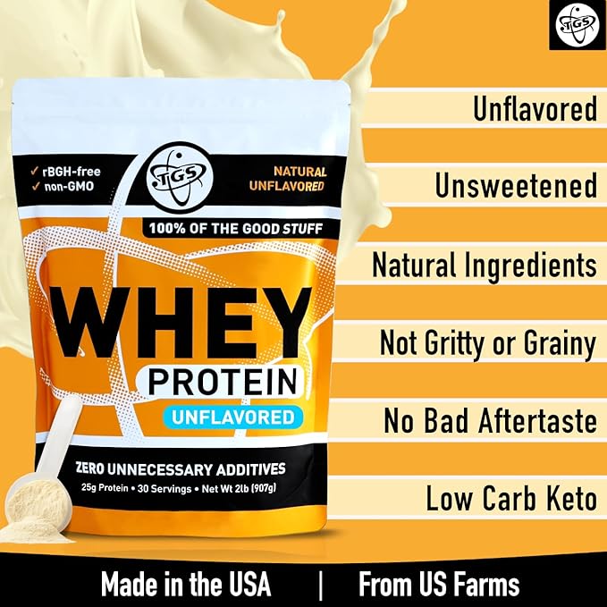 100% Whey Protein Powder Unflavored, Unsweetened for Men & Women - Clean, Natural, No Artificial Ingredients - 2lb, Soy Free, No Gluten, Keto, Low Carb - Post Workout Muscle Growth