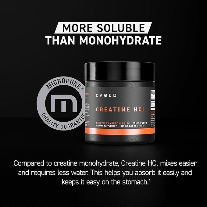 Kaged Creatine HCl Powder, Unflavored, Muscle Building and Recovery Supplement, Patented Formula, Highly Soluble Powder, 75 Servings