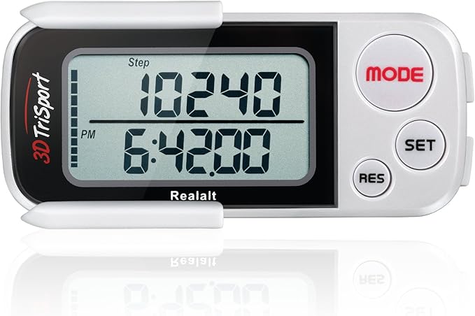 3DTriSport Walking 3D Pedometer with Clip & Strap, eBook Included | 30 Days Memory, Accurate Step Counter, Walking Distance Miles/Km, Calorie Counter, Daily Exercise Time Monitor