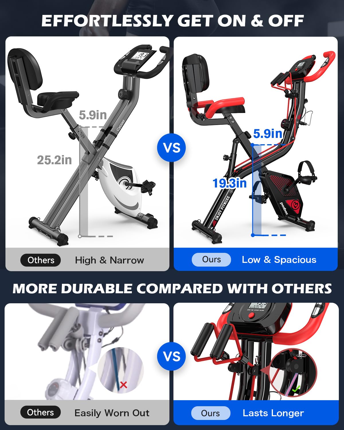 pooboo 4-in-1 Magnetic Folding Exercise Bike, Foldable Stationary Indoor Cycling Bike with 8-Level