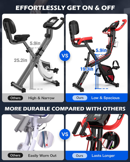 pooboo 4-in-1 Magnetic Folding Exercise Bike, Foldable Stationary Indoor Cycling Bike with 8-Level