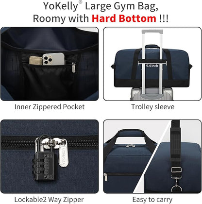 55L Large Duffle Bag for Men Travel - 25 inch Weekender Duffel Bag with Hard Bottom - Navy