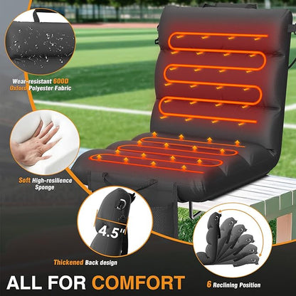 HOPERAN Heated Stadium Seats for Bleachers with Back Support - 3 Levels Bleacher Chairs with Back and Cushion, Wide & Soft Thick Padded Bleacher Seats, Stadium Chairs for Outdoor Sports Games
