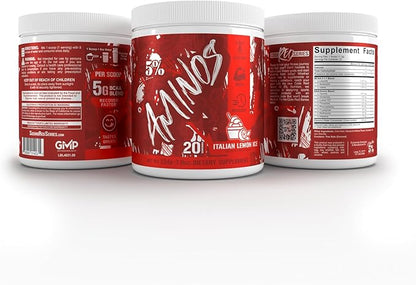 5% Nutrition Code Red Aminos BCAA & EAA Post Workout Recovery Powder | Full Spectrum Essential Amino Acid Complex for Men & Women (Italian Lemon Ice)