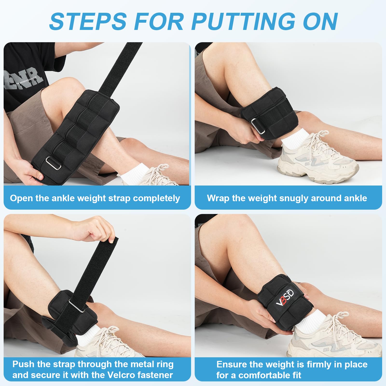 VBSD Adjustable Ankle Weights for Men Women, 10lb 1 Pair Leg Weight Straps, Weighted Ankle Weights