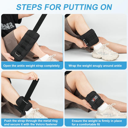 VBSD Adjustable Ankle Weights for Men Women, 10lb 1 Pair Leg Weight Straps, Weighted Ankle Weights
