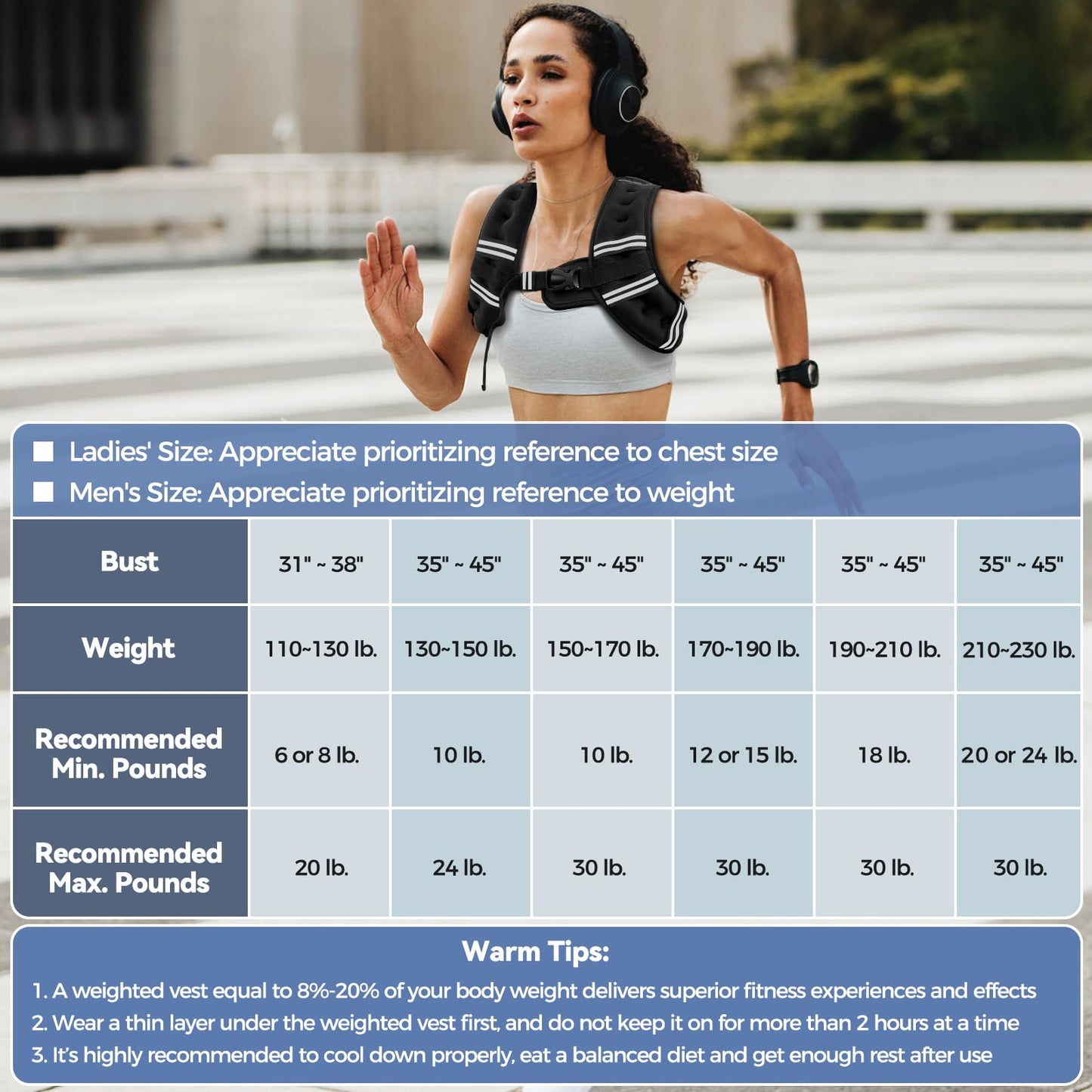 Zeerun Weighted Vest, 6lb/8lb/10lb/12lb/15lb/18lb/20lb/24lb/30lb for Men Women, Reflective Stripe