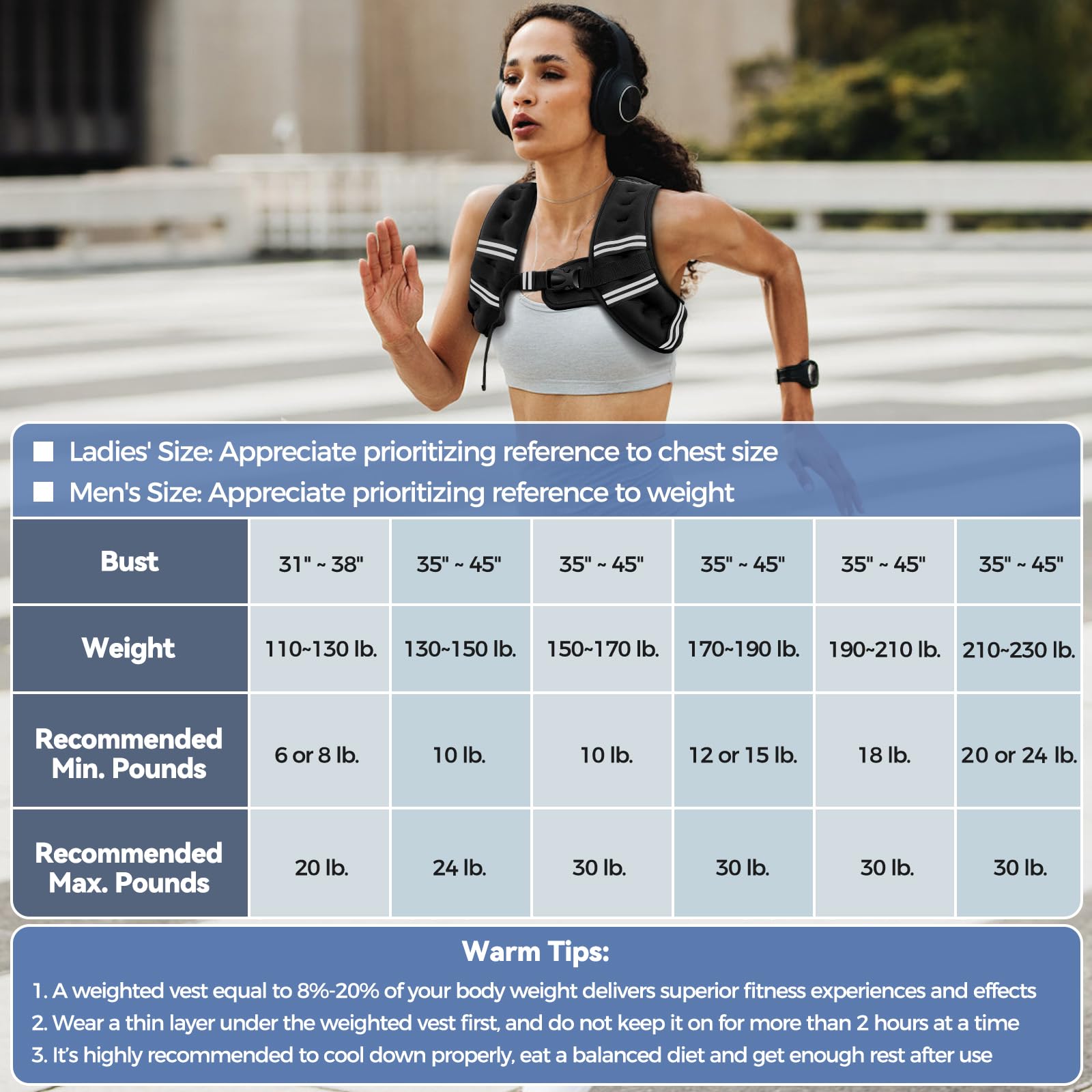 Zeerun Weighted Vest, 6lb/8lb/10lb/12lb/15lb/18lb/20lb/24lb/30lb for Men Women, Reflective Stripe