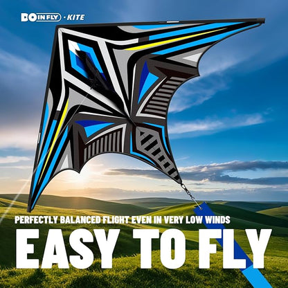 Delta Mecha Kite for Kids & Adults, Easy to Fly for Beginner, 55 x 36 Inches, Best Kites for Beach Days & Park Fun and Family Outdoor Activities（Blue）