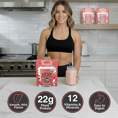 Organic Hemp Protein Powder, Plant Based and Vegan Protein Shake, Lactose and Dairy Free, Gluten Free, Clean and Natural- Strawberry (20 Servings)