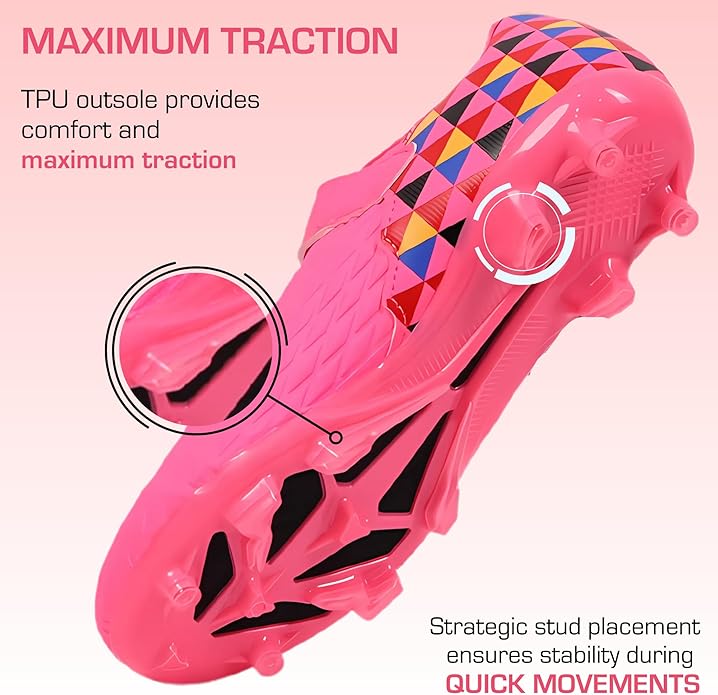 Soccer Cleats for Kids & Youth | Lightweight Football Shoes for Firm Ground | Durable Girls & Boys Soccer Cleats with Non-Slip Sole | Comfortable Soccer Boots | Unisex Size 11-6