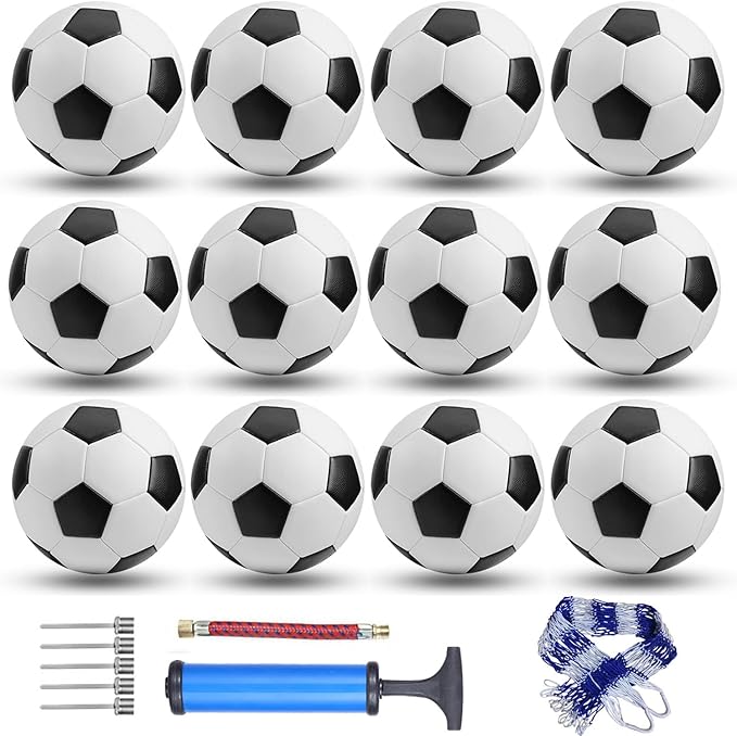 12-Pack Training Soccer Balls Size 5/4/3 with Pump – Bulk Deflated Balls for Teens and Adults, Ideal for Indoor Outdoor Practice, School Activities, Sports Events, Party Favors Gifts