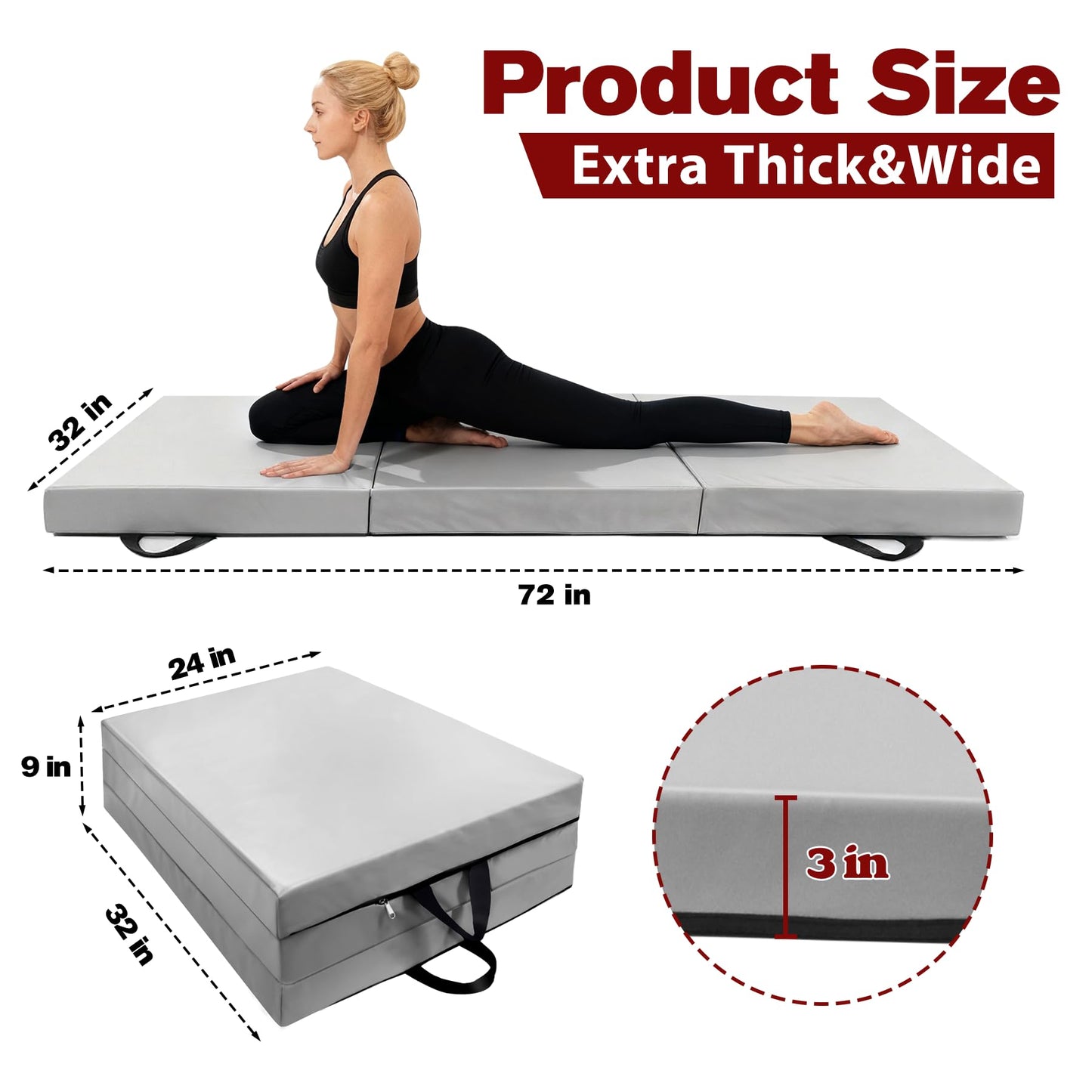 3 Inch Thick Yoga Mat 72 * 32 * 3 inch Extra Thick Exercise Mats Non-Slip Workout Mat for Pilates