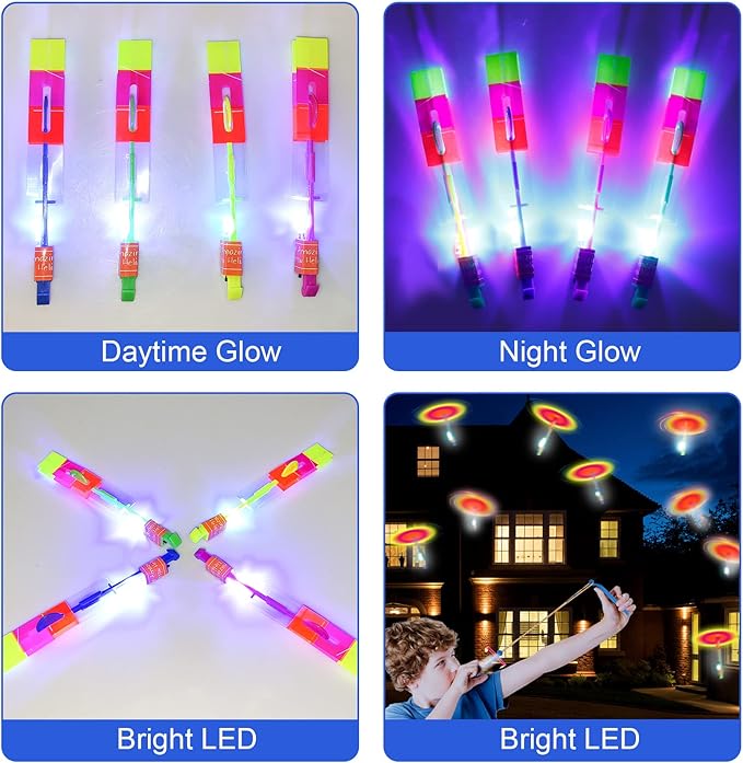 60pcs Led Arrow Helicopter Flying Toy Party Fun Gift Elastic Slingshot Flying Copters Birthdays Summer Day Party Favors Outdoor Game for Kids