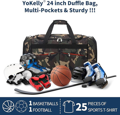 24 inch Large Gym Bag for Men - 65L Hard Bottom Duffle Bag with Shoes Compartment for Sport/Travel - Camo