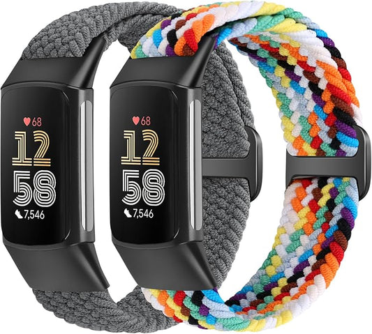 Elastic Braided Bands Compatible with Fitbit Charge 5/Fitbit Charge 6 for Women Men, Breathable Adjustable Stretchy Nylon Loop Sport Replacement Wristbands for Fitbit Charge 6 Charge 5 Straps
