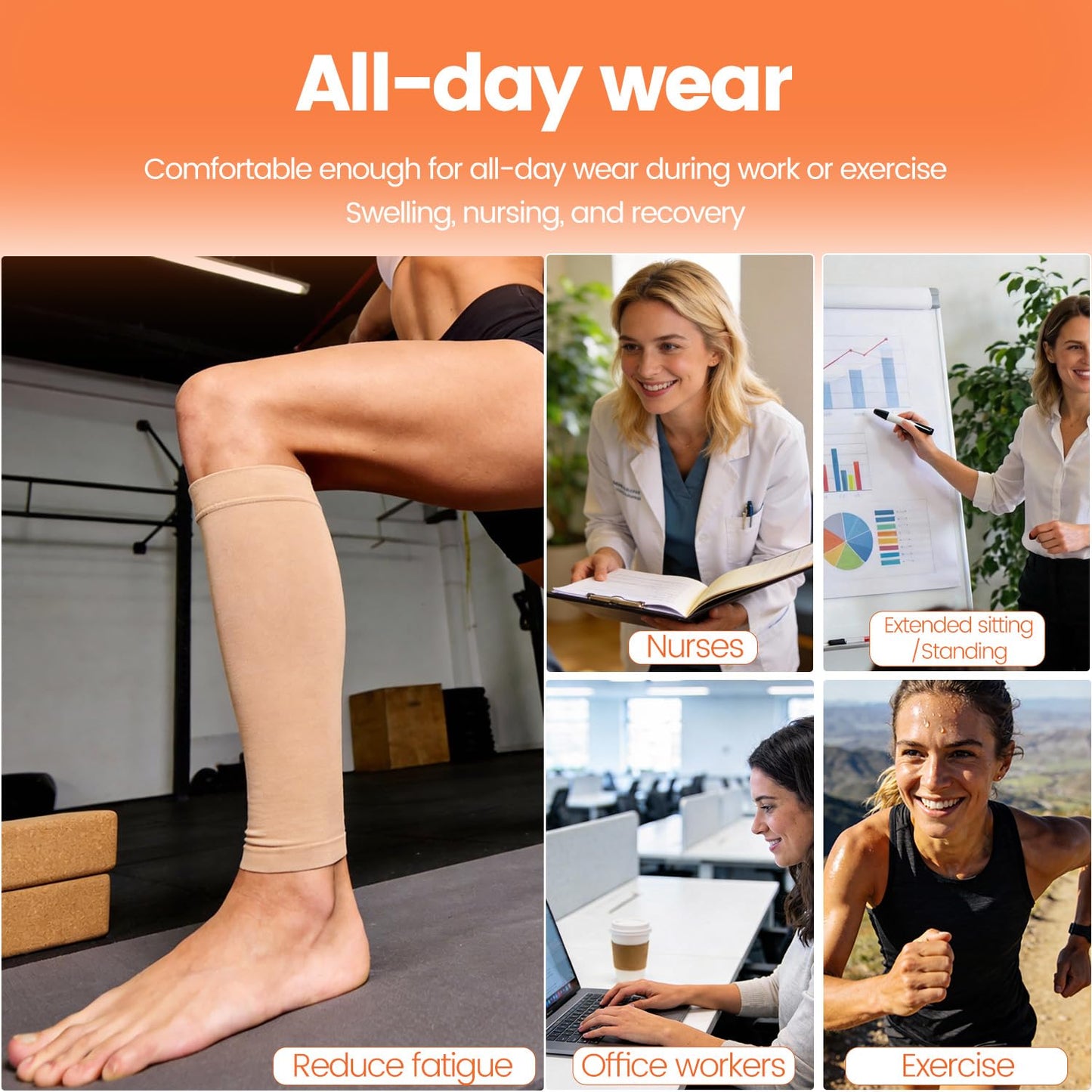 BSERA Calf Compression Sleeve Women, 2 Pairs 20-30mmHg Footless Compression Socks Stockings for