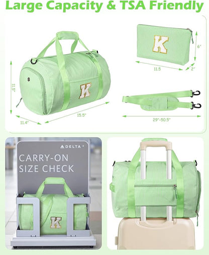 Birthday Gift for Kid, Girl Gym Bag, Kids Monogram Overnight Duffel Bags with Shoe Compartment, Personalized Travel Bag with Makeup Pouch, Dorm Room Essentials for Girls (Letter R)