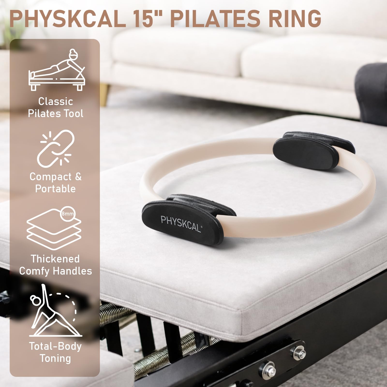 PhysKcal Pilates Ring, 15-Inch Magic Circle with Thick Padded Handles, Nude