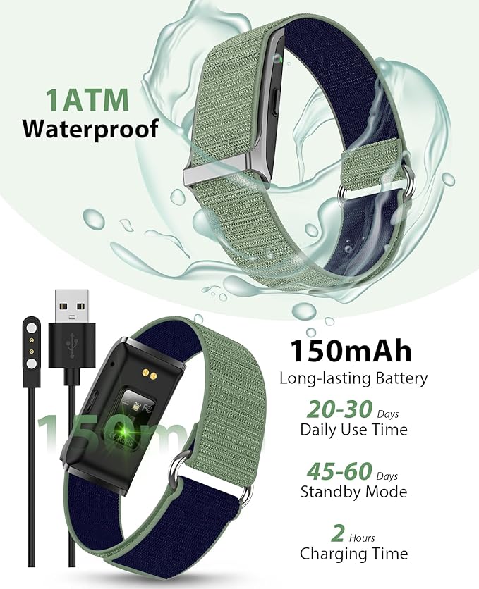 Smart Bracelet, Wearable Activity & Fitness Tracker Band, 24H Sleep Tracker, All-Day Continuous Heart Rate Blood Pressure Stress HRV Monitor, 170+ Sport Modes Smart Wristband with 2 Bands, Free APP