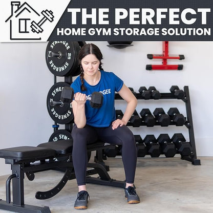 Synergee Dumbbell Rack for Home Gym – 3 Tier Adjustable Weight Rack for Dumbbells – Space-Saving Storage Shelf – Available in 38" or 46" – Heavy Duty Steel Frame – Easy Assembly
